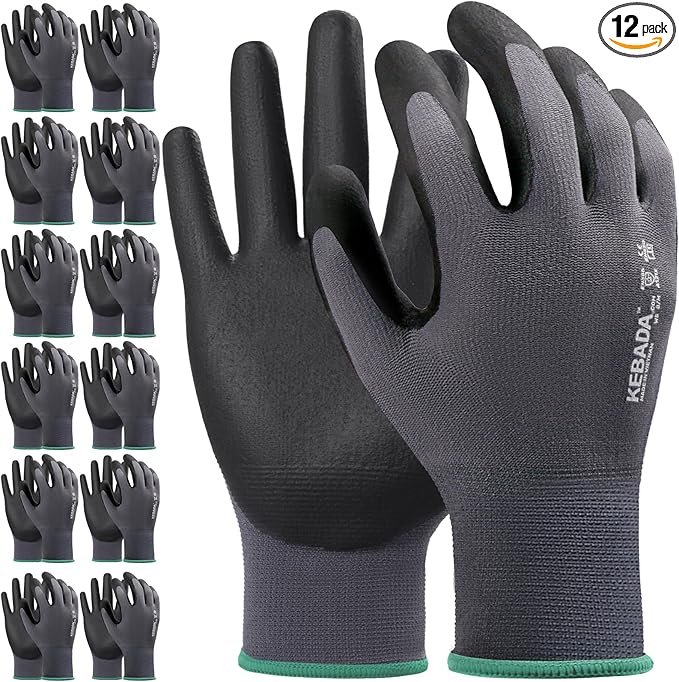 Kebada Work Gloves for Men and Women, Foam Nitrile Coated Safety Gloves by KEBADA