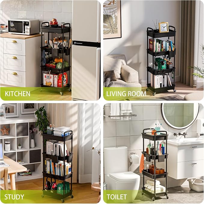 4 Tier Rolling Cart Organizer, Art Craft Diaper Bedside Snack Laundry Room - Image 6