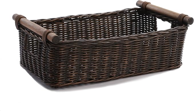 The Basket Lady Low Pole Handle Wicker Storage Basket, 17 in L x 10.5 in W x by TheBasketLady