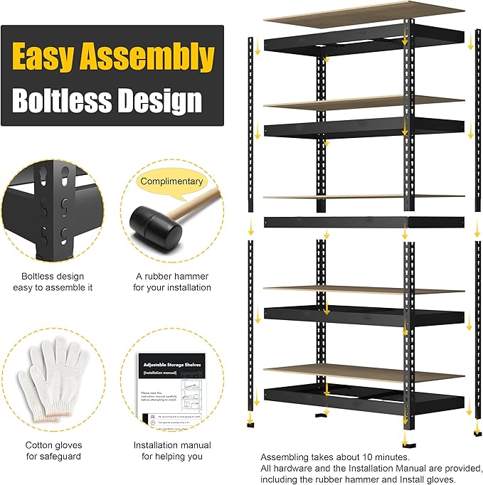 PrimeZone 48" x 24" x 72" Heavy Duty Storage Shelves, 5 Tier Adjustable Garage - Image 5