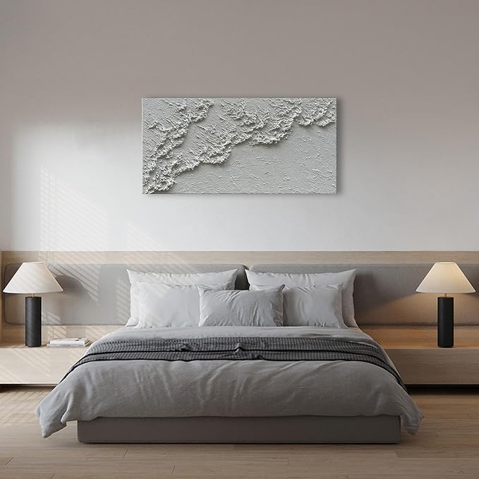 NANKAI Hand Painted White Minimalist Art Painting Ocean Waves Abstract Canvas - Image 5