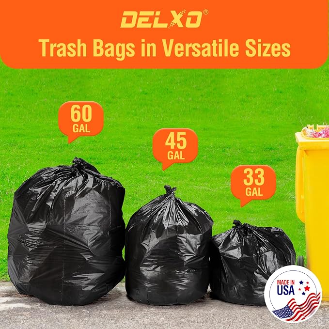 Delxo 40-45 Gallon Black Trash Bags, Durable & Puncture-Resistant Plastic – - Image 8