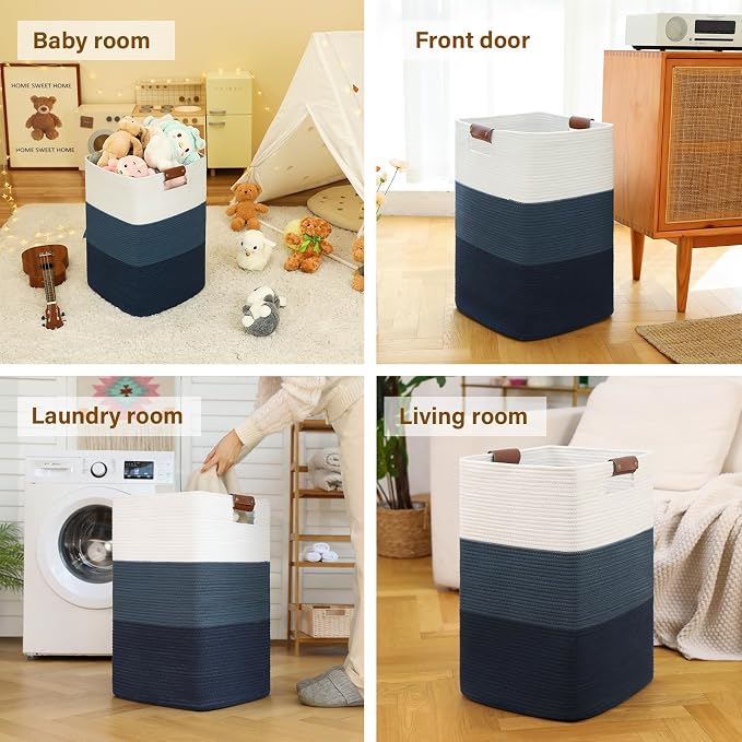 Laundry Hamper 96L Extra Large Laundry Basket, Woven Blanket Basket, Cotton - Image 6