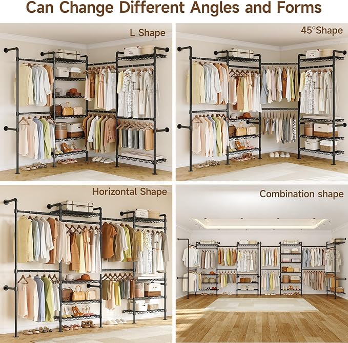 ONBRILL L4 Wall Mounted Industrial Pipe Clothing Rack, Closet Organizer System - Image 5