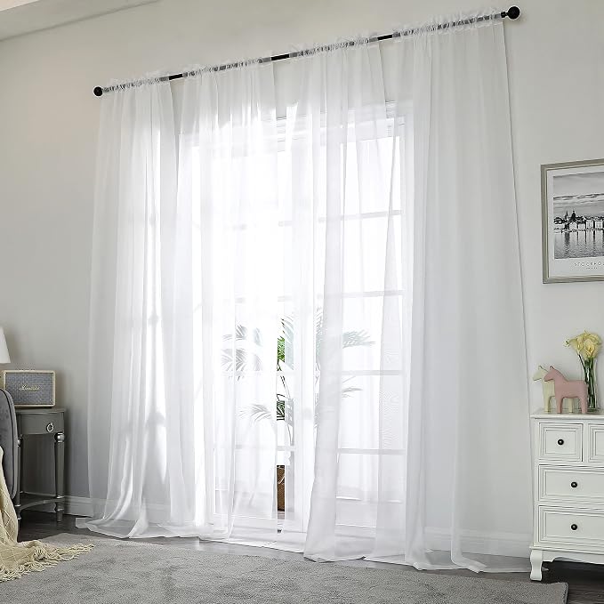 Chyhomenyc White Sheer Curtains 96 inches Long 2 Panels Set, Light Filtering - Image 2