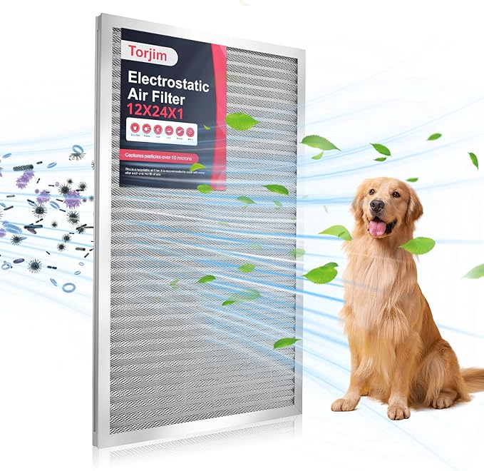 Torjim 12x24x1 Air Filter-MERV8, Washable & Reusable AC/HVAC Permanent by Torjim