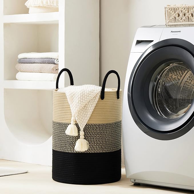 YOUDENOVA Woven Rope Laundry Hamper Basket, 58L Tall Laundry Basket - Image 7