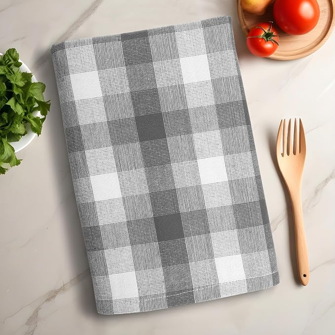 Kitchen Towels Set of 6 Grey/White Checks 20x30 Inches 100% Cotton Highly - Image 5