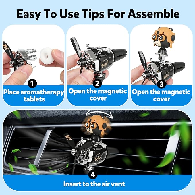 Bear Pilot Car Fresheners Vent Clip Cute Teddy New Car Scent Automotive Air - Image 3