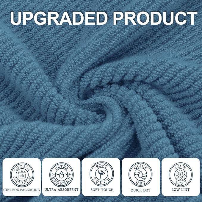 VOOVA & MOVAS Blue Towels Bathroom Sets, 100% Cotton | Lightweight | Soft | - Image 2