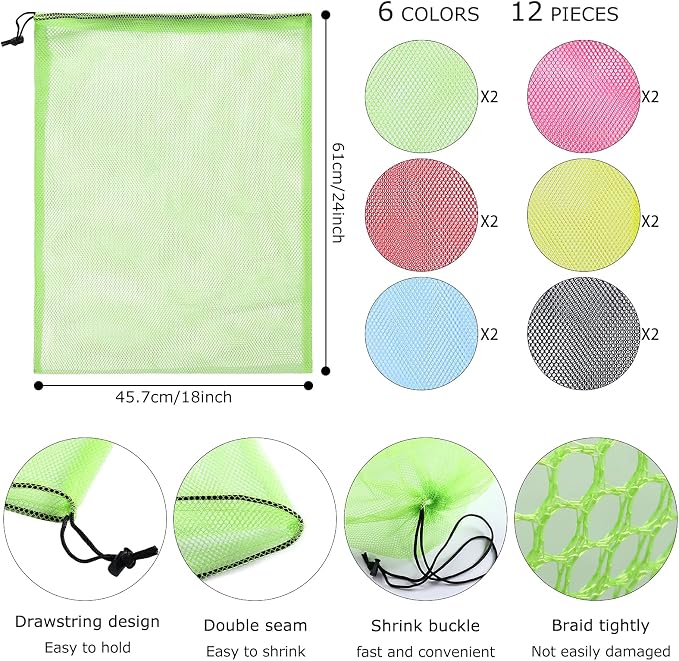 12Pcs Mesh Laundry Drawstring Bag, Nylon Drawstring Gym Bag - Image 3