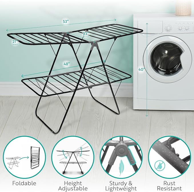 Brookstone 2 Tier Folding Rack – Indoor/Outdoor Collapsible Clothes Dryer Stand - Image 4