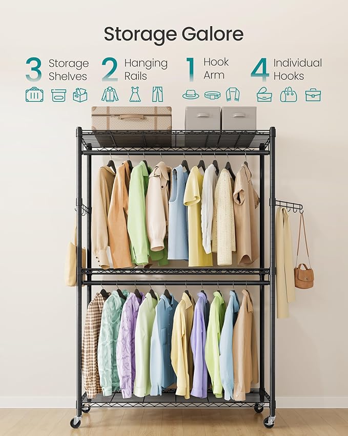 SONGMICS Heavy-Duty Rolling Clothes Rack, Garment Rack, Portable Closet - Image 3