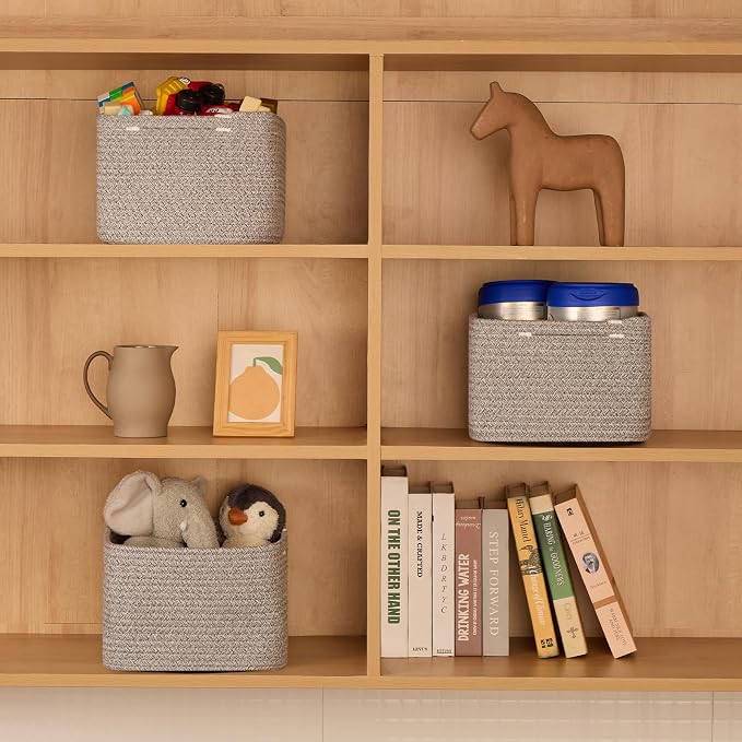 Small Organizing Baskets for Cubes Shelf, 9.7x9.7x7.1 Inch Rope Woven Storage - Image 4