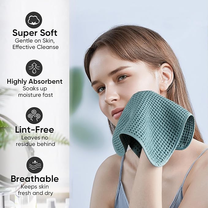 Microfiber Waffle Face Towels, 2 Pieces, Fast Drying, Lint Free - Image 4