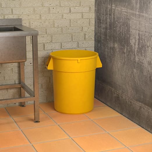 32 Gallon Yellow Round Commercial Trash Can - Image 4
