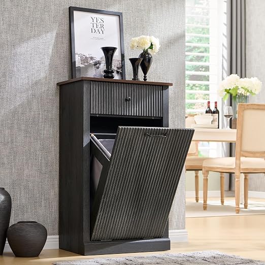 Modern Tilt-Out Trash Can Cabinet, 10 Gallon Fluted Laundry Hamper Cabinet by IFGETEnrichYourLivingSpace