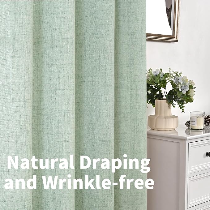 YoungsTex Sage Green Linen Semi Sheer Curtains 45 Inch Length - Image 7