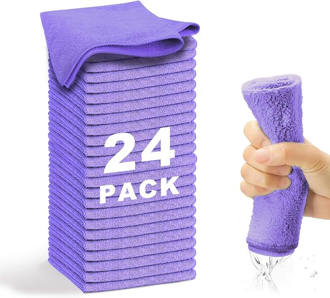 Microfiber Cleaning Cloth-24Pcs Ultra Soft Highly Absorbent Rags by WEAWE