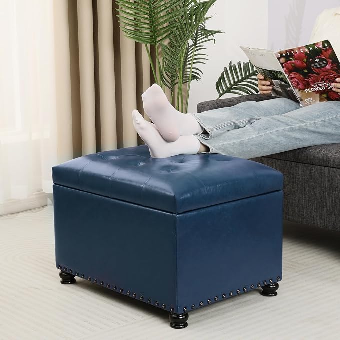 Joveco Faux Leather Storage Ottoman Bench Rectangle 24 Inch Foot Rest Ottomans - Image 5