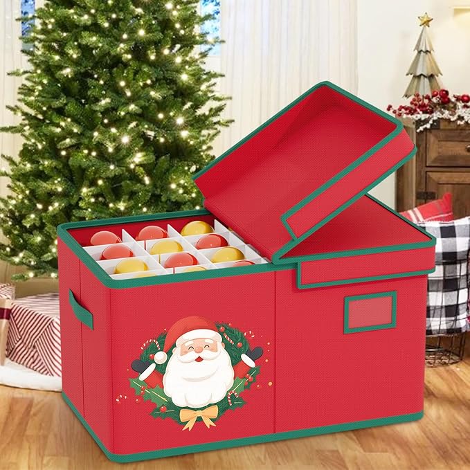 Christmas Ornament Storage Box Red Christmas Decoration Storage Containers 600D - Image 4
