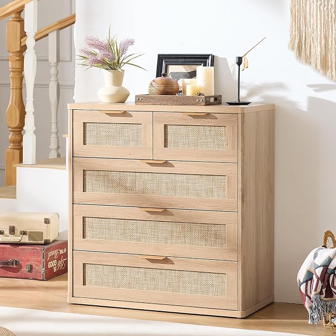LEYAOYAO Rattan Dresser for Bedroom, 33.5" Tall Chest of Drawers, Modern 5 - Image 8