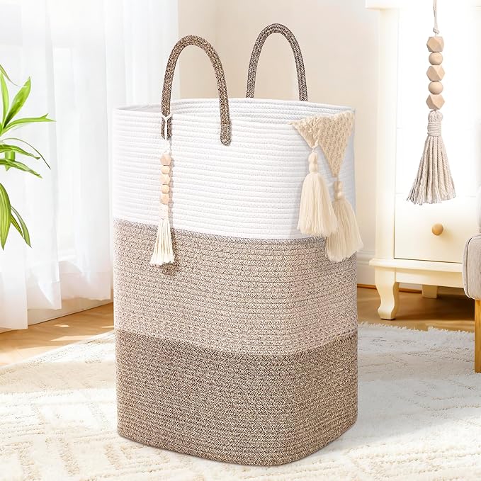 Woven Laundry Basket for Clothes, 100 L Large Rectangle Laundry Hampers by WENMER