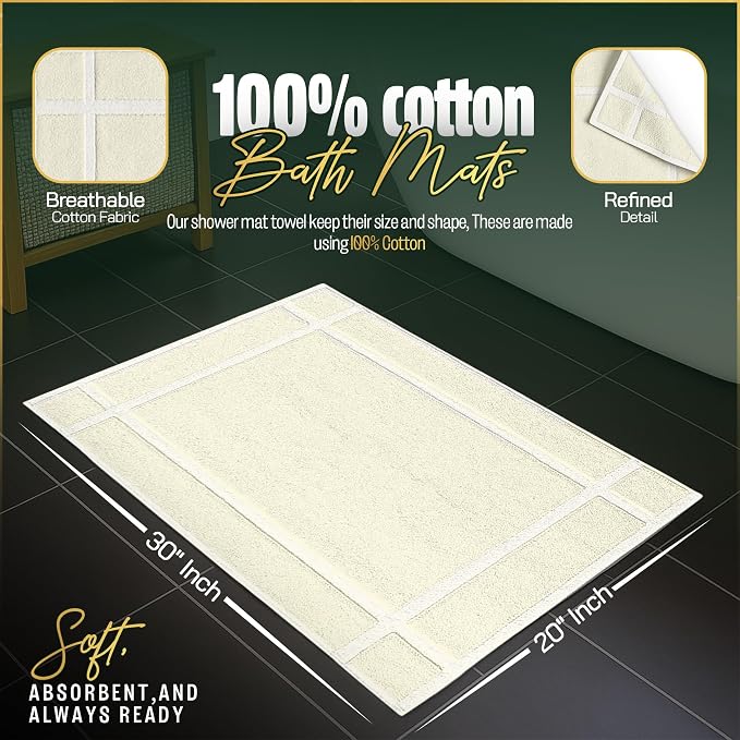 Pearl Linens Pack of 6 100% Cotton Bath Mat 20x30 inches, Soft & Absorbent - Image 2