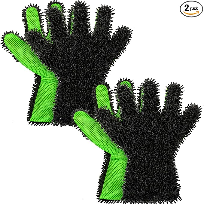 2 Packs Car Wash Mitt 5 Finger Microfiber Wash Mitts Car Dusting Gloves Double by Ferraycle