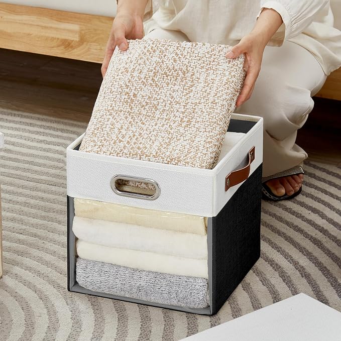 Fabric Storage Cubes with Clear Windows and Lids 11'' Foldable Storage Bins - Image 5