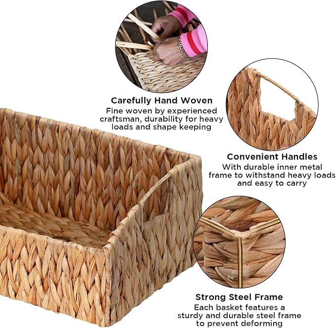 Ollieroo Natural Water Hyacinth Storage Baskets, Handwoven Wicker Storage Bins - Image 3