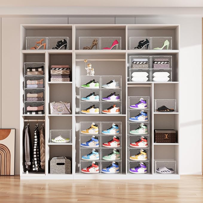 Large Shoe Boxes Clear Plastic Stackable, 8 Pack Drop Side Shoe Storage - Image 7