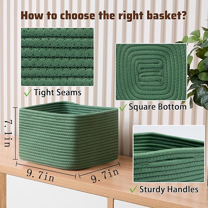 Small Organizing Baskets for Cubes Shelf, 9.7x9.7x7.1 Inch Rope Woven Storage - Image 2