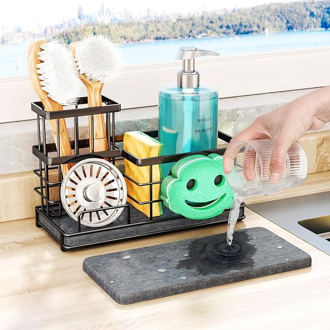 SWTYMIKI Kitchen Sink Caddy Organizer, Quick Dry Smiley Face Sponge Holder by SwtyMiki-TidyHomeSweetLife