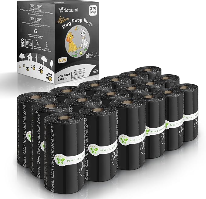 Certified Compostable Dog Poop Bags-270 Bags 18Rolls, Poop Bags by Welcometonatuural
