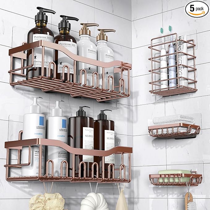 EUDELE 5-Pack Rustproof Stainless Steel Shower Caddy – No Drill Adhesive by EUDELE