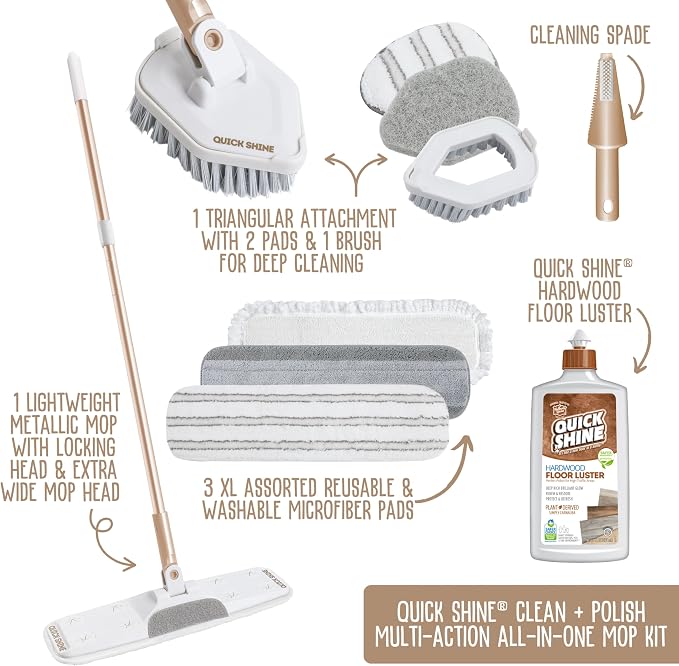 Quick Shine Ultimate Gold Clean + Polish Mop Kit | All-in-One 10 Pc Kit - Image 2