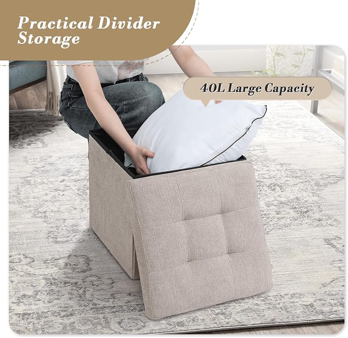 Athena Collection 15" Storage Ottoman Bench Folding Bench - Image 6