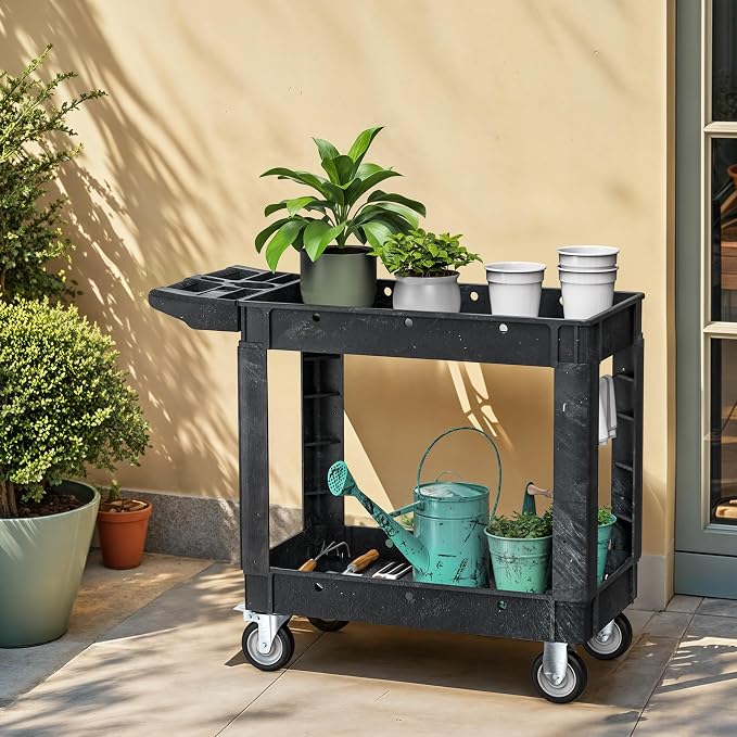 DWVO Utility Cart, 1000 lbs Capacity, 2 Shelf Heavy Duty Plastic Service - Image 7