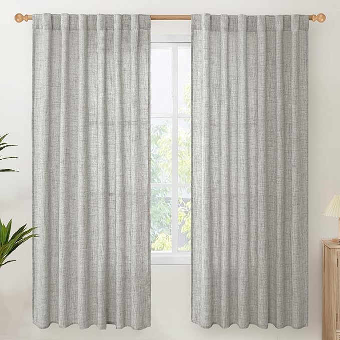 YoungsTex Dark Grey Linen Semi Sheer Curtains 2 Panels by YoungsTex