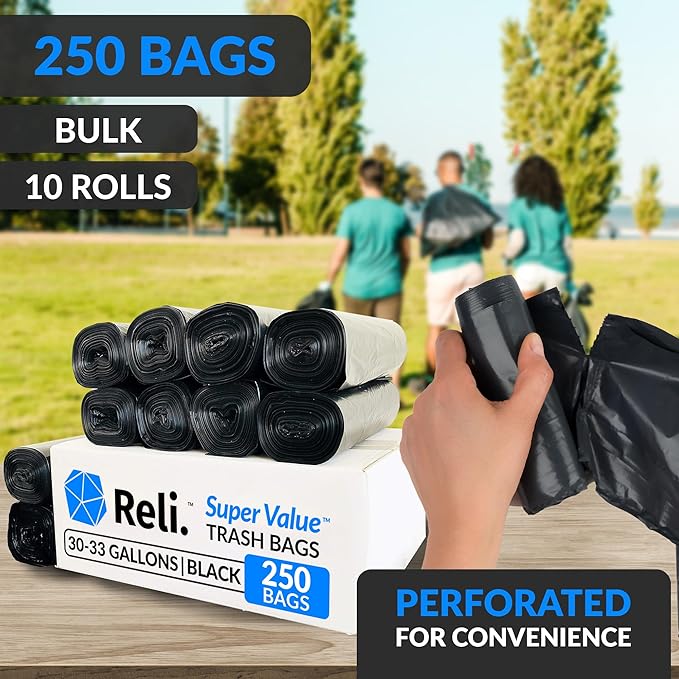 Reli. 30-33 Gallon Trash Bags Heavy Duty | 250 Count Bulk | Black Large Trash - Image 3