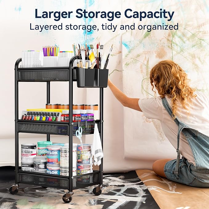 YASONIC 3 Tier Rolling Cart – Metal Utility Storage Cart - Image 2