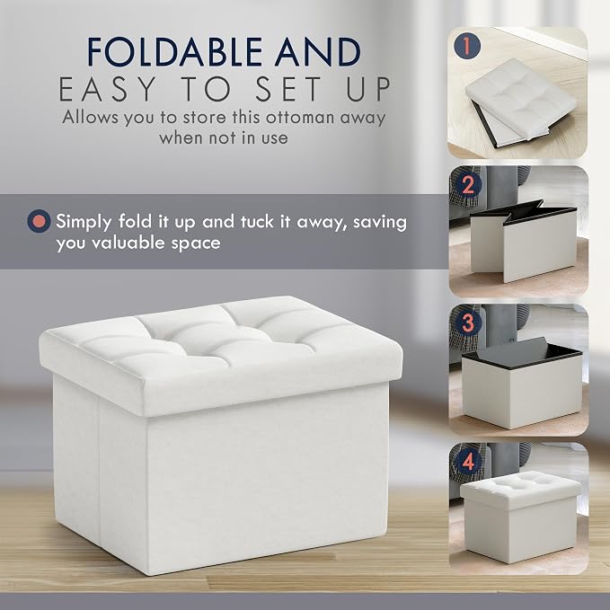 Ornavo Home Small Storage Ottoman Foldable Collapsible Rectangle Linen Ottoman - Image 3
