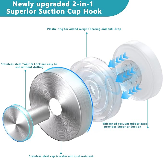 Suction Cup Hooks for Shower, Removable No Drill Towel Hooks, Upgraded 15 lbs - Image 5