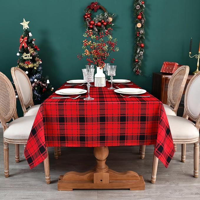 Red Gingham Christmas Plaid Tablecloth - Image 4