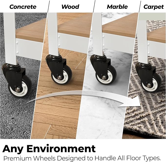 HOMEDANT House White 5-Tier Metal Rolling Cart Shelf Rack Casters Heavy Duty - Image 4