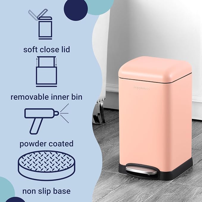 happimess HPM1012G Betty Retro Mini 3.2-Gallon Step-Open Trash Can, Fingerprint - Image 3