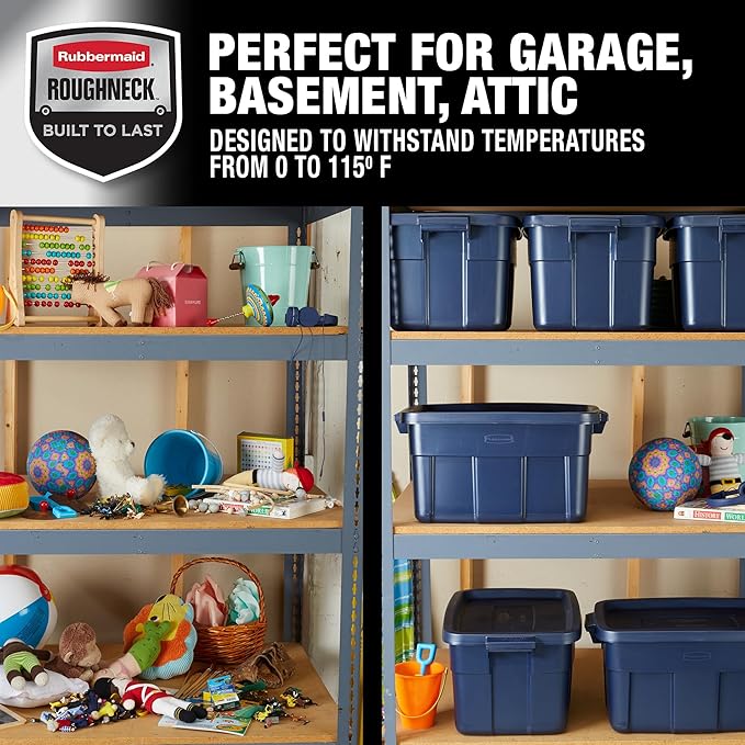 Rubbermaid Roughneck Tote 14 Gal, 6 Pack, Made in USA, Dark Indigo Metallic - Image 6