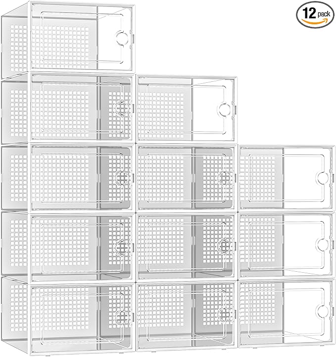 Kuject X-Large Shoe Storage Boxes Organizers Clear Plastic Stackable 12 Pack by Kuject