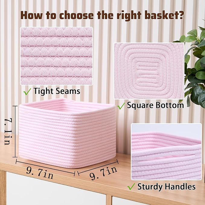 Small Organizing Baskets for Cubes Shelf, 9.7x9.7x7.1 Inch Rope Woven Storage - Image 2